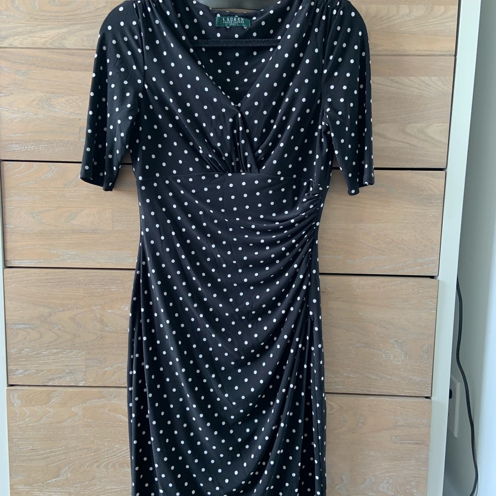 Ralph Lauren Black and White Polka Dot Midi Dress
